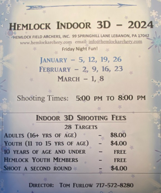2024 Indoor 3D Shoots Hemlock Field Archers